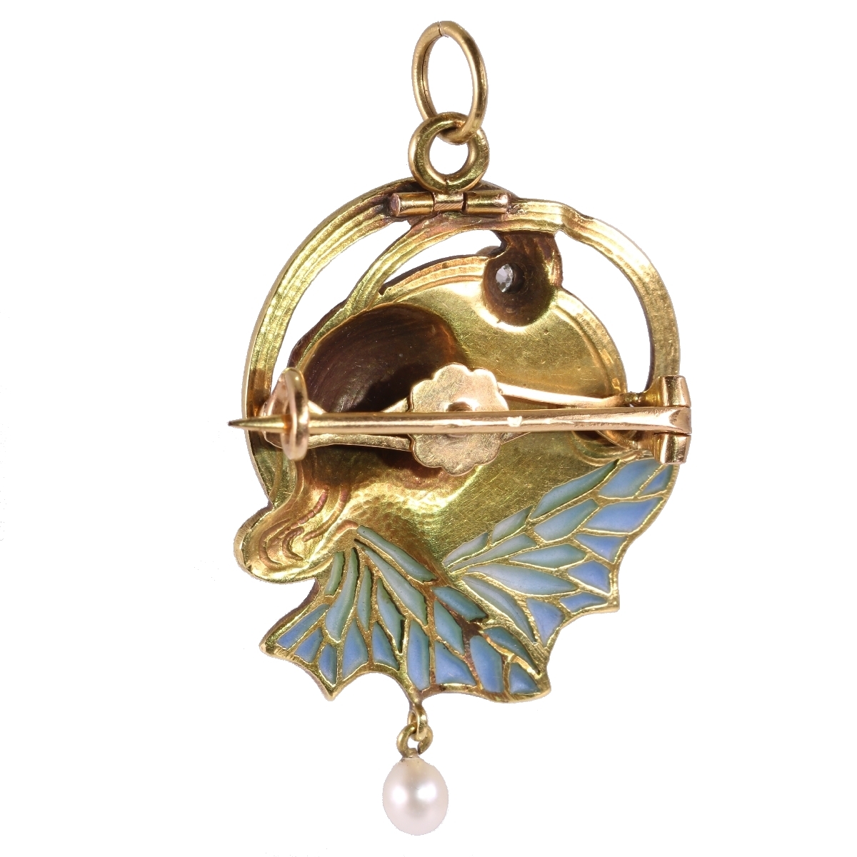 High quality Art Nouveau pendant/brooch with plique a jour enamel (image 6 of 13)